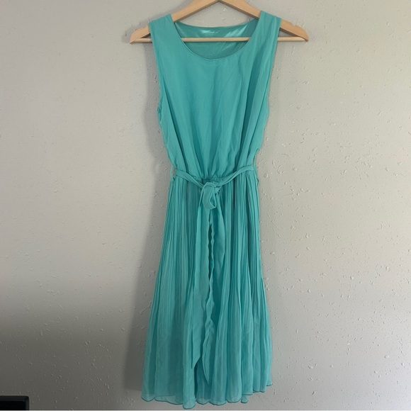 Belted Sleeveless Turquoise Teal Mini Dress Pleated Casual Small Summer - Picture 1 of 5